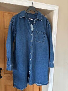 NWT ANN TAYLOR WEEKEND Denim Jean Shirt Dress, Relaxed Fit, Runs Big, L Petite